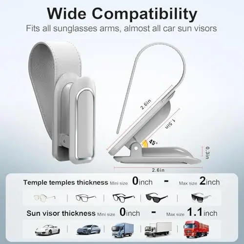 Veharvim Sunglass Holder for Car (One-Handed-Operation, Gentle & Secure Hold, Silicone Padded, Universal Fit, Metal Clip) Visor Sunglass Holder Clip,Visor Sunglass for Car (Grey2, 2 Pack) - 4