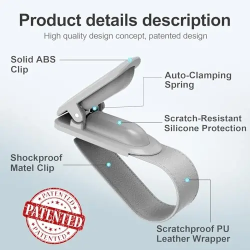 Veharvim Sunglass Holder for Car (One-Handed-Operation, Gentle & Secure Hold, Silicone Padded, Universal Fit, Metal Clip) Visor Sunglass Holder Clip,Visor Sunglass for Car (Grey2, 2 Pack) - 5