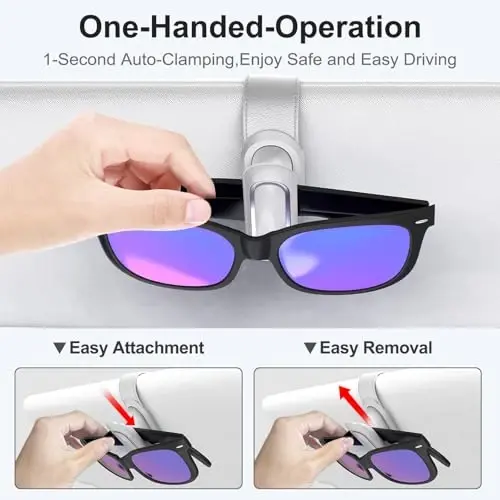 Veharvim Sunglass Holder for Car (One-Handed-Operation, Gentle & Secure Hold, Silicone Padded, Universal Fit, Metal Clip) Visor Sunglass Holder Clip,Visor Sunglass for Car (Grey2, 2 Pack) - VEHARVIM (1)