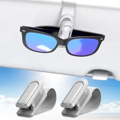 Veharvim Sunglass Holder for Car (One-Handed-Operation, Gentle & Secure Hold, Silicone Padded, Universal Fit, Metal Clip) Visor Sunglass Holder Clip,Visor Sunglass for Car (Grey2, 2 Pack) - VEHARVIM