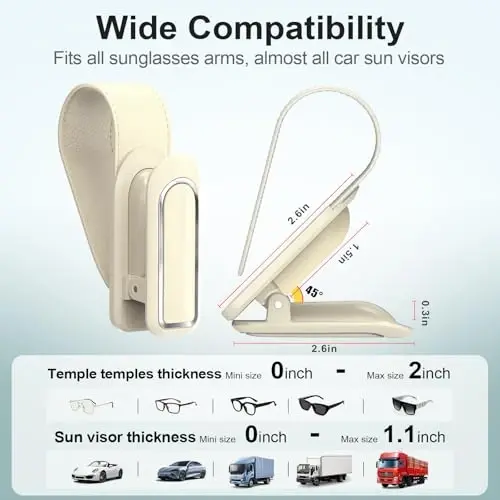 Veharvim Sunglass Holder for Car (2 Pack, One-Handed Operation, Gentle & Secure Hold, Silicone Padded, Universal Fits Sunglass and Car Visor) - Sunglasses Clip for Car Visor - 4