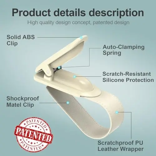 Veharvim Sunglass Holder for Car (2 Pack, One-Handed Operation, Gentle & Secure Hold, Silicone Padded, Universal Fits Sunglass and Car Visor) - Sunglasses Clip for Car Visor - 5