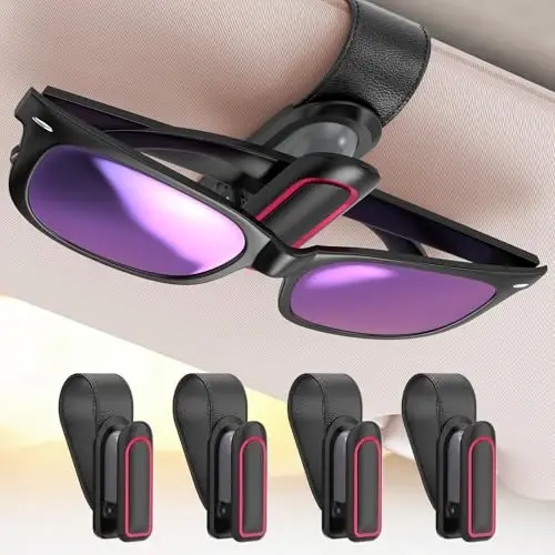 Veharvim Sunglass Holder for Car (One-Handed-Operation, Gentle & Secure Hold, Silicone Padded, Universal Fit, Metal Clip) Visor Sunglass Holder Clip,Visor Sunglass Holder Car (Black, 4 Pack) 