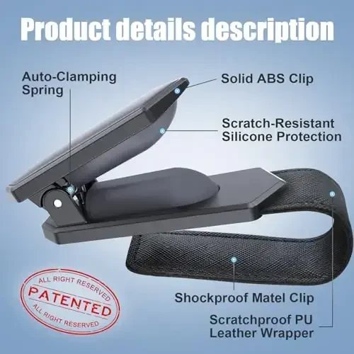 Veharvim Sunglass Holder for Car (One-Handed-Operation, Gentle & Secure Hold, Silicone Padded, Universal Fit, Metal Clip) Visor Sunglass Holder Clip,Visor Sunglass Holder Car (Black, 4 Pack) - 3