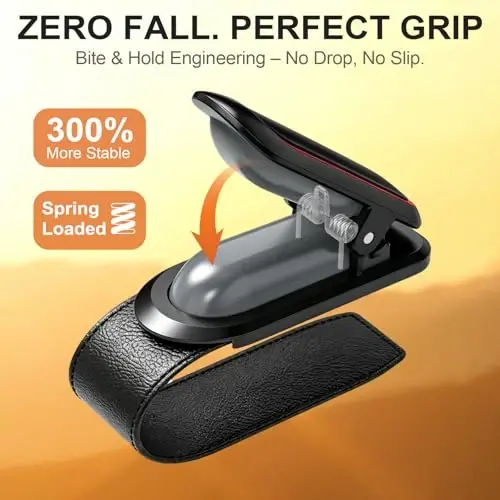 Veharvim Sunglass Holder for Car (One-Handed-Operation, Gentle & Secure Hold, Silicone Padded, Universal Fit, Metal Clip) Visor Sunglass Holder Clip,Visor Sunglass Holder Car (Black & Red, 2 Pack) - 3