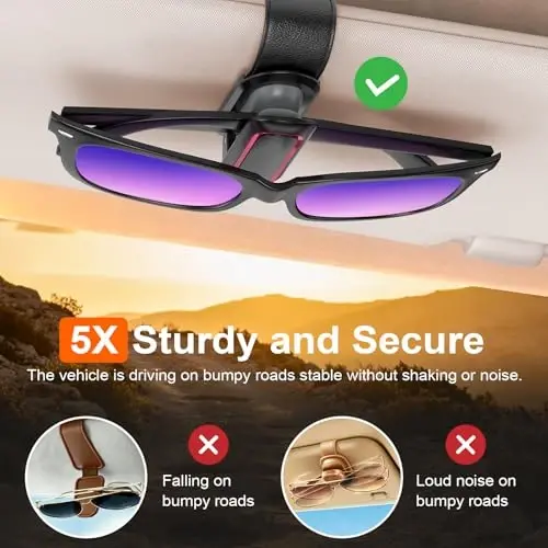 Veharvim Sunglass Holder for Car (One-Handed-Operation, Gentle & Secure Hold, Silicone Padded, Universal Fit, Metal Clip) Visor Sunglass Holder Clip,Visor Sunglass Holder Car (Black & Red, 2 Pack) - 6