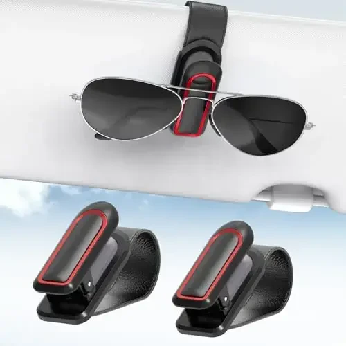 Veharvim Sunglass Holder for Car (One-Handed-Operation, Gentle & Secure Hold, Silicone Padded, Universal Fit, Metal Clip) Visor Sunglass Holder Clip,Visor Sunglass Holder Car (Black & Red, 2 Pack) 
