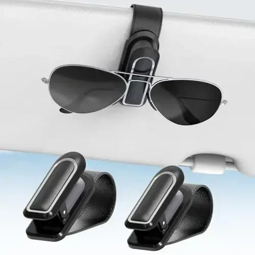 Veharvim Sunglass Holder for Car (One-Handed-Operation, Gentle & Secure Hold, Silicone Padded, Universal Fit, Metal Clip) Visor Sunglass Holder Clip,Visor Sunglass Holder Car (Black & Silver, 2 Pack) 