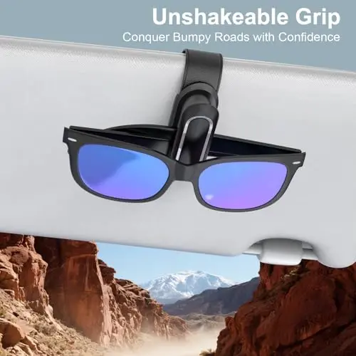 Veharvim Sunglass Holder for Car (One-Handed-Operation, Gentle & Secure Hold, Silicone Padded, Universal Fit, Metal Clip) Visor Sunglass Holder Clip,Visor Sunglass Holder Car (Black & Silver, 4 Pack) 