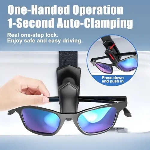 Veharvim One-Handed-Operation Sunglasses Holder for Car, Visor Sunglass Holder Clip, Car Accessories Interior, Universal Fit Silicone Padded Visor Sunglass Holder Car, Unmatched Durability (4 Pack) - 1