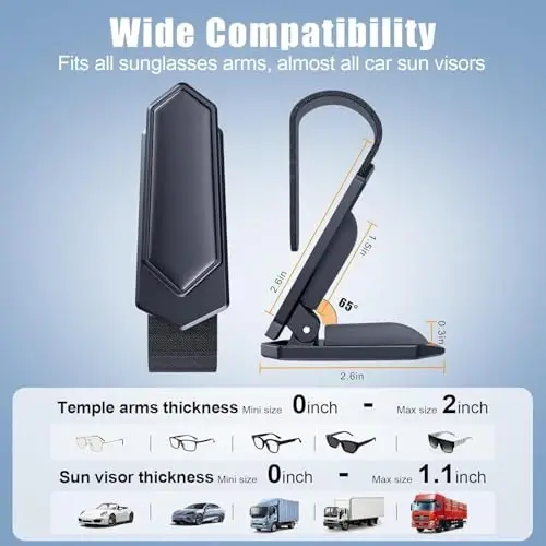 Veharvim Sunglass Holder for Car (One-Handed-Operation, Gentle & Secure Hold, Silicone Padded, Universal Fit, Metal Clip) Visor Sunglass Holder Clip,Visor Sunglass Car (Black, 1 Pack) - 4