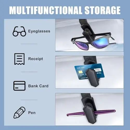 Veharvim Sunglass Holder for Car (One-Handed-Operation, Gentle & Secure Hold, Silicone Padded, Universal Fit, Metal Clip) Visor Sunglass Holder Clip,Visor Sunglass Car (Black, 1 Pack) - 5