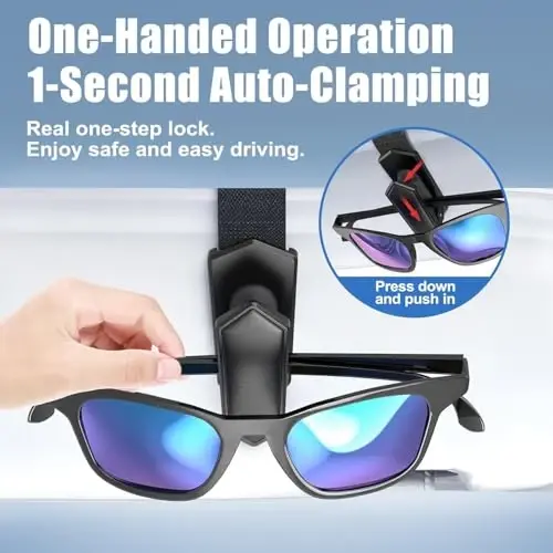 Veharvim One-Handed-Operation Sunglasses Holder for Car, Visor Sunglass Holder Clip, Car Accessories Interior, Universal Fit Silicone Padded Visor Sunglass Holder Car, Unmatched Durability (1 Pack) - 2