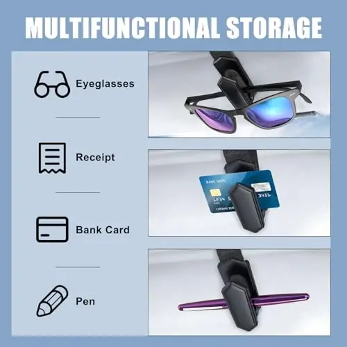 Veharvim Sunglass Holder for Car (One-Handed-Operation, Gentle & Secure Hold, Silicone Padded, Universal Fit, Metal Clip) Visor Sunglass Holder Clip,Visor Sunglass Car (Black, 2 Pack) - 5