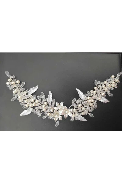 Veil Bride Henna Wedding and Engagement Crown Pearl Crystal Beaded Fully Handmade - 4