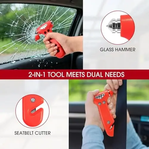 VEIYIE Roadside Car Emergency Kit, Winter Car Safety Kit with 10FT Jumper Cables, Tow Strap, Tool Kit, Reflective Warning Triangle, Road Trip Essentials, for New Drivers, Teens - 5