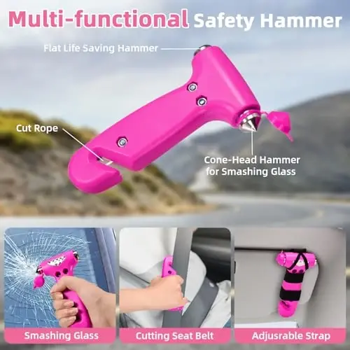 VEIYIE Roadside Emergency Car Kit for Vehicles, Pink Car First Aid Kit Emergency Kit with Jumper Cables, Car Safety Kits, Tow Strap, Tool Kit, Road Trip Assistance for Men, Women, New Driver Gifts - 4