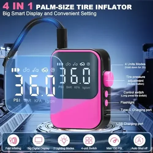 VEIYIE Car Emergency Kit with Portable Air Compressor, Pink Roadside Emergency Car Kit for Vehicles, 10FT Jumper Cables, Car Safety Kits Road Trip Essentials for Women, First Aid Kit, Tool Kit - 2