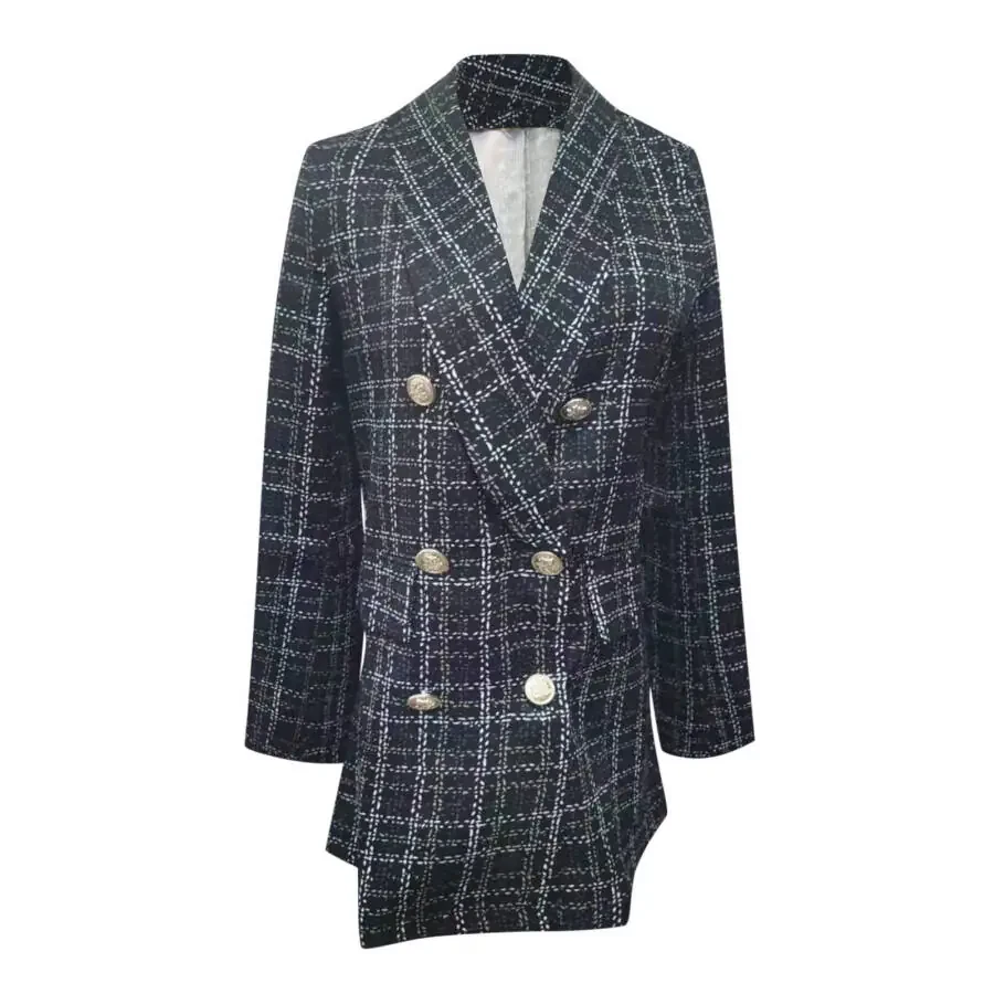 VEKDONE Plaid Tweed Blazer Jacket for Women, casual long sleeve, double breasted, lapel, office, fall-winter, with pockets. 2024 clearance sale: S, M, L, XL, XXL, XXXL - 5