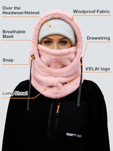 VELAI Balaclava Fleece Ski Mask for Men Women Winter Face Masks Windproof Hooded Scarf Cold Weather Hat Neck Warmer - 6