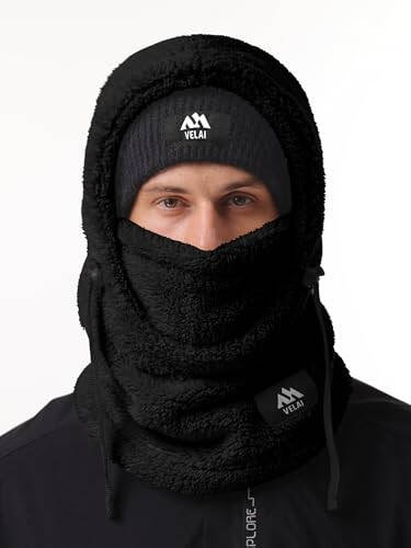 VELAI Balaclava Fleece Ski Mask for Men Women Winter Face Masks Windproof Hooded Scarf Cold Weather Hat Neck Warmer - 2