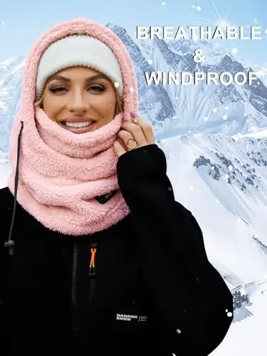 VELAI Balaclava Fleece Ski Mask for Men Women Winter Face Masks Windproof Hooded Scarf Cold Weather Hat Neck Warmer - 4