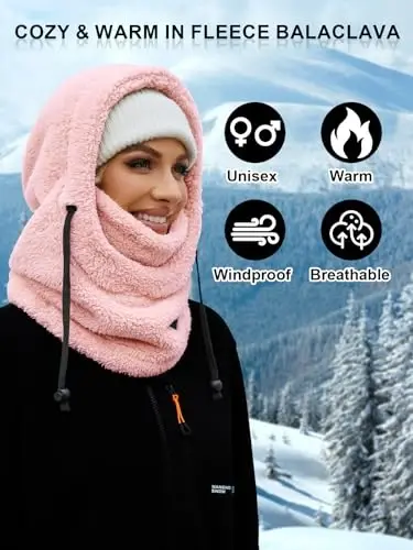 VELAI Balaclava Fleece Ski Mask for Men Women Winter Face Masks Windproof Hooded Scarf Cold Weather Hat Neck Warmer - 5
