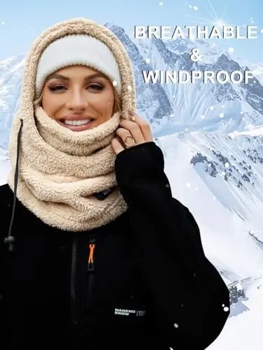 VELAI Balaclava Fleece Ski Mask for Men Women Winter Face Masks Windproof Hooded Scarf Cold Weather Hat Neck Warmer - 4