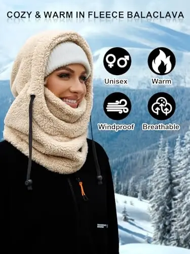 VELAI Balaclava Fleece Ski Mask for Men Women Winter Face Masks Windproof Hooded Scarf Cold Weather Hat Neck Warmer - 5