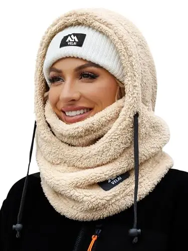VELAI Balaclava Fleece Ski Mask for Men Women Winter Face Masks Windproof Hooded Scarf Cold Weather Hat Neck Warmer - VELAI
