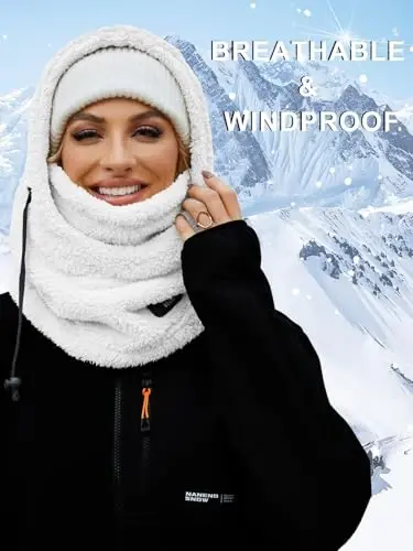 VELAI Balaclava Fleece Ski Mask for Men Women Winter Face Masks Windproof Hooded Scarf Cold Weather Hat Neck Warmer - 4