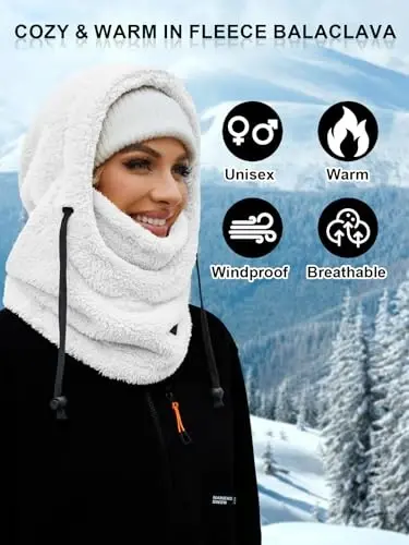 VELAI Balaclava Fleece Ski Mask for Men Women Winter Face Masks Windproof Hooded Scarf Cold Weather Hat Neck Warmer - 5