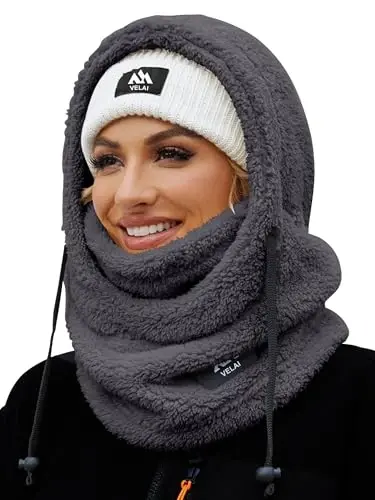 VELAI Balaclava Fleece Ski Mask for Men Women Winter Face Masks Windproof Hooded Scarf Cold Weather Hat Neck Warmer - 1