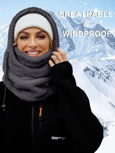 VELAI Balaclava Fleece Ski Mask for Men Women Winter Face Masks Windproof Hooded Scarf Cold Weather Hat Neck Warmer - 4