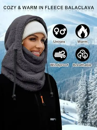 VELAI Balaclava Fleece Ski Mask for Men Women Winter Face Masks Windproof Hooded Scarf Cold Weather Hat Neck Warmer - 5