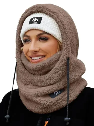 VELAI Balaclava Fleece Ski Mask for Men Women Winter Face Masks Windproof Hooded Scarf Cold Weather Hat Neck Warmer - 1