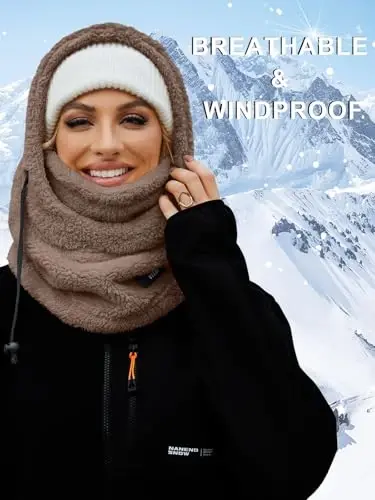 VELAI Balaclava Fleece Ski Mask for Men Women Winter Face Masks Windproof Hooded Scarf Cold Weather Hat Neck Warmer - 4