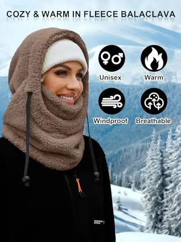 VELAI Balaclava Fleece Ski Mask for Men Women Winter Face Masks Windproof Hooded Scarf Cold Weather Hat Neck Warmer - 5