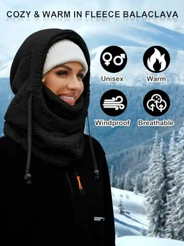 VELAI Balaclava Fleece Ski Mask for Men Women Winter Face Masks Windproof Hooded Scarf Cold Weather Hat Neck Warmer - 3