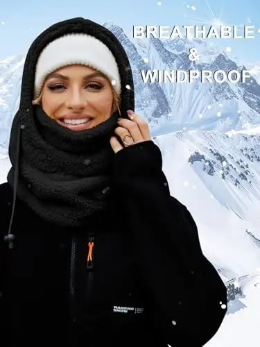 VELAI Balaclava Fleece Ski Mask for Men Women Winter Face Masks Windproof Hooded Scarf Cold Weather Hat Neck Warmer - VELAI (1)