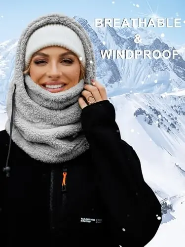 VELAI Balaclava Fleece Ski Mask for Men Women Winter Face Masks Windproof Hooded Scarf Cold Weather Hat Neck Warmer - 4