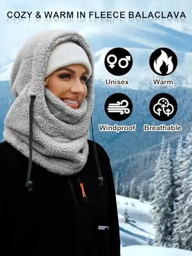 VELAI Balaclava Fleece Ski Mask for Men Women Winter Face Masks Windproof Hooded Scarf Cold Weather Hat Neck Warmer - 5