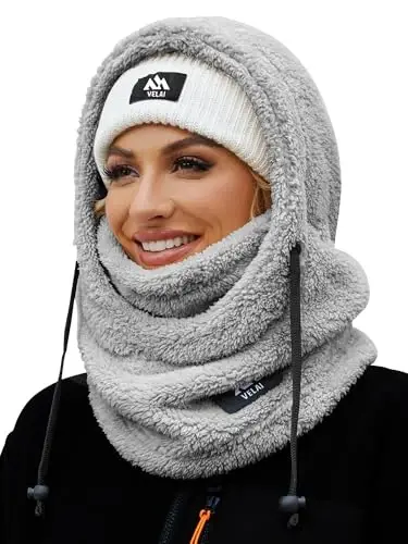 VELAI Balaclava Fleece Ski Mask for Men Women Winter Face Masks Windproof Hooded Scarf Cold Weather Hat Neck Warmer 