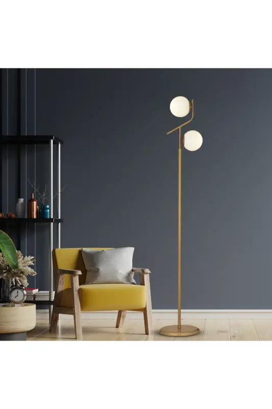 Velar Eskitme Beyaz Camlı Modern Tasarım Metal Lambader - ESKİTME - APLIQA