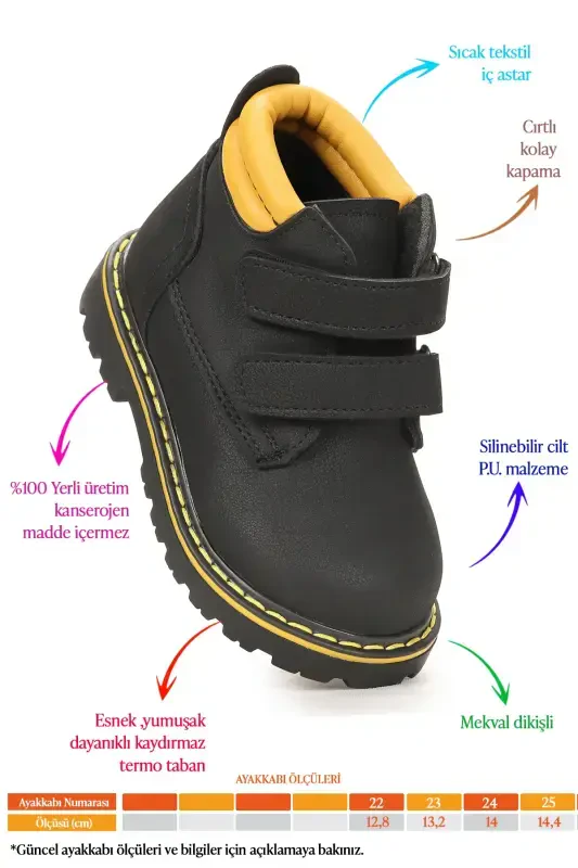 Velcro Baby Boy Boot Shoe Arz 1118-Black - 2