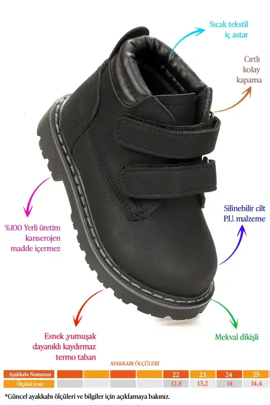 Velcro Baby Boy Boot Shoes Arz 1118-Black - 2
