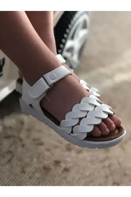 Velcro Kids Sandals, Baby Sandals, Non-Slip Sole Summer Children's Shoes - White - 2