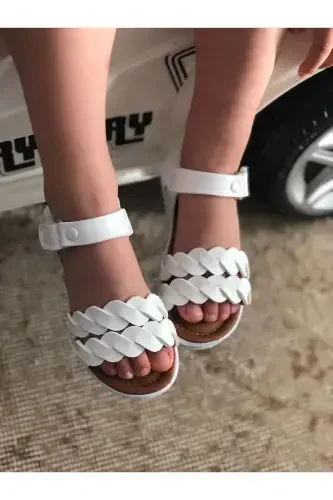 Velcro Kids Sandals, Baby Sandals, Non-Slip Sole Summer Children's Shoes - White - 3