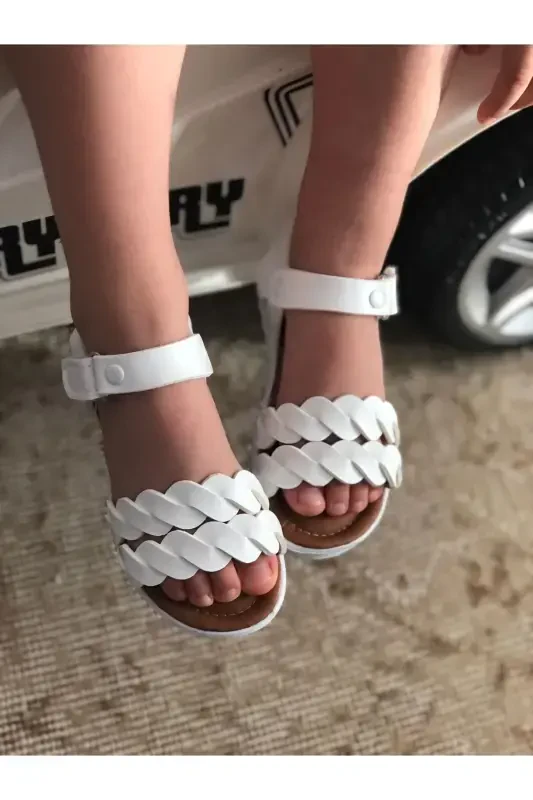 Velcro Kids Sandals, Baby Sandals, Non-Slip Sole Summer Children's Shoes - White - 3