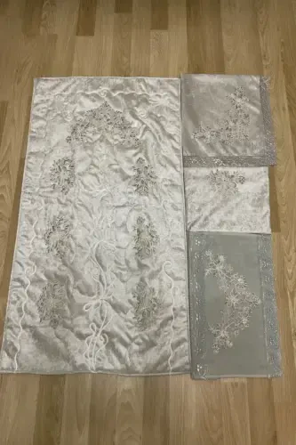 Велюровый молитвенный коврик, 4 предмета - Велюровый набор для намаза для приданого, 4 предмета - Серый1 - 1